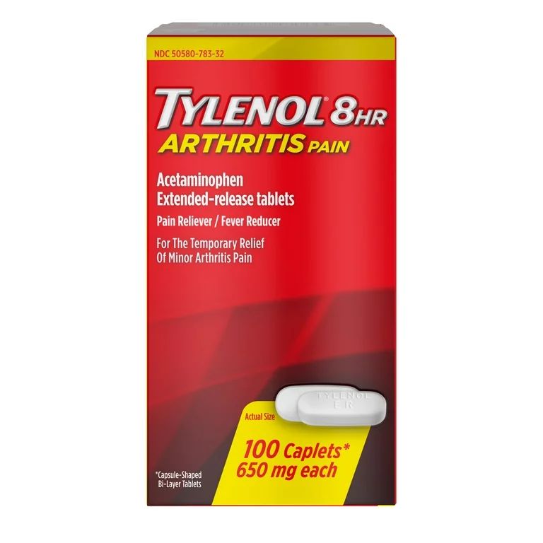 Tylenol 8 Hour Arthritis & Joint Pain Acetaminophen Tablets, 100 ct - Walmart.com | Walmart (US)