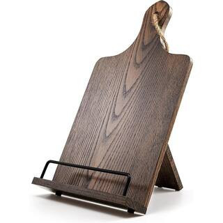 Recipe Stand Rustic Wood Cookbook Holder Cutting Board Style for Kitchen with Anti-Slip Kickstand in Dark Brown | The Home Depot