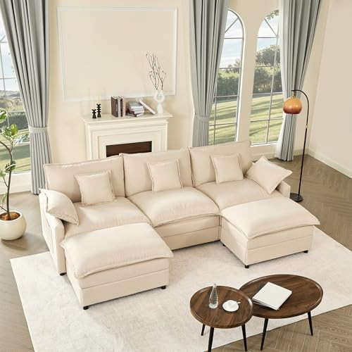 GOSUHI 108" U-Shaped Modular Cloud Couch, Deep Seat, Linen Beige | Cloud Comfort, Couches for Liv... | Amazon (US)