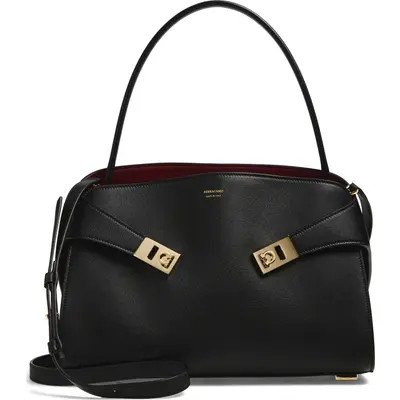 FERRAGAMO Small Hug Leather Shoulder Bag in College Red/Plaster at Nordstrom | Nordstrom