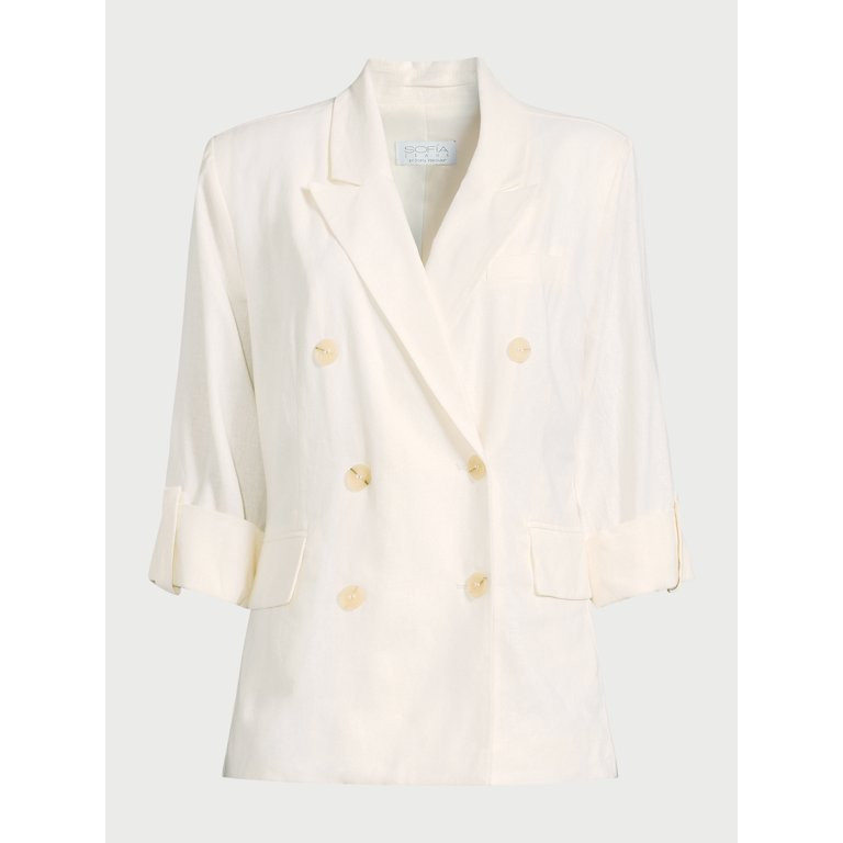 Sofia Jeans Women's and Women's Plus Double Breasted Linen Blend Blazer, Sizes XS-5X | Walmart (US)