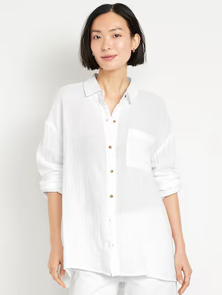 Crinkle Gauze Loose Button-Down Shirt | Old Navy (US)
