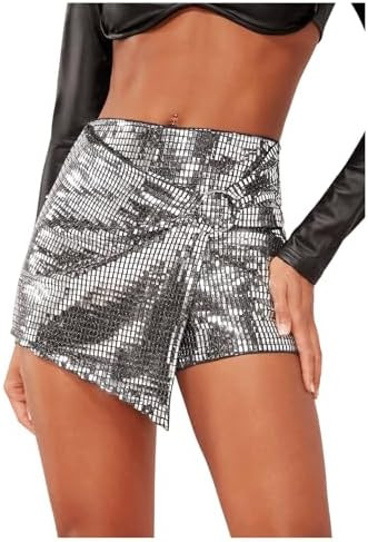 SHENHE Women's Glitter Shiny Shorts O Ring Wrap Skort Skirt Party Rave Sparkle Shorts | Amazon (US)