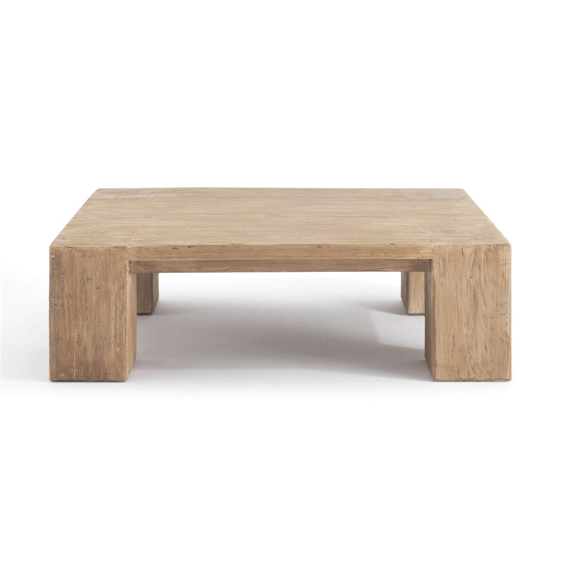 EM Wabisabi Rustic Rectangular Reclaimed Wood Coffee Table with Block Legs | Eternity Modern