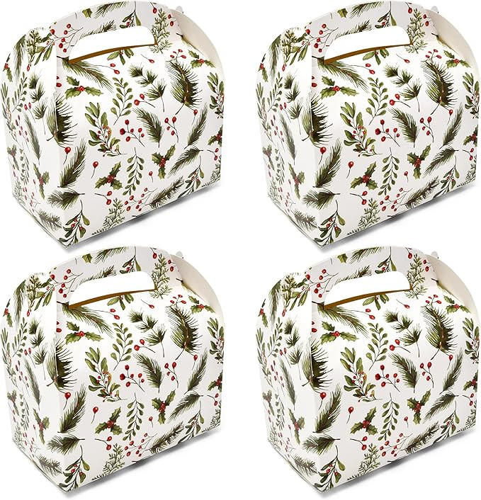 24 Pack Christmas Treat Boxes Xmas Cardboard Party Favor Gable Gift Paper Box Berry and Pine Desi... | Amazon (US)
