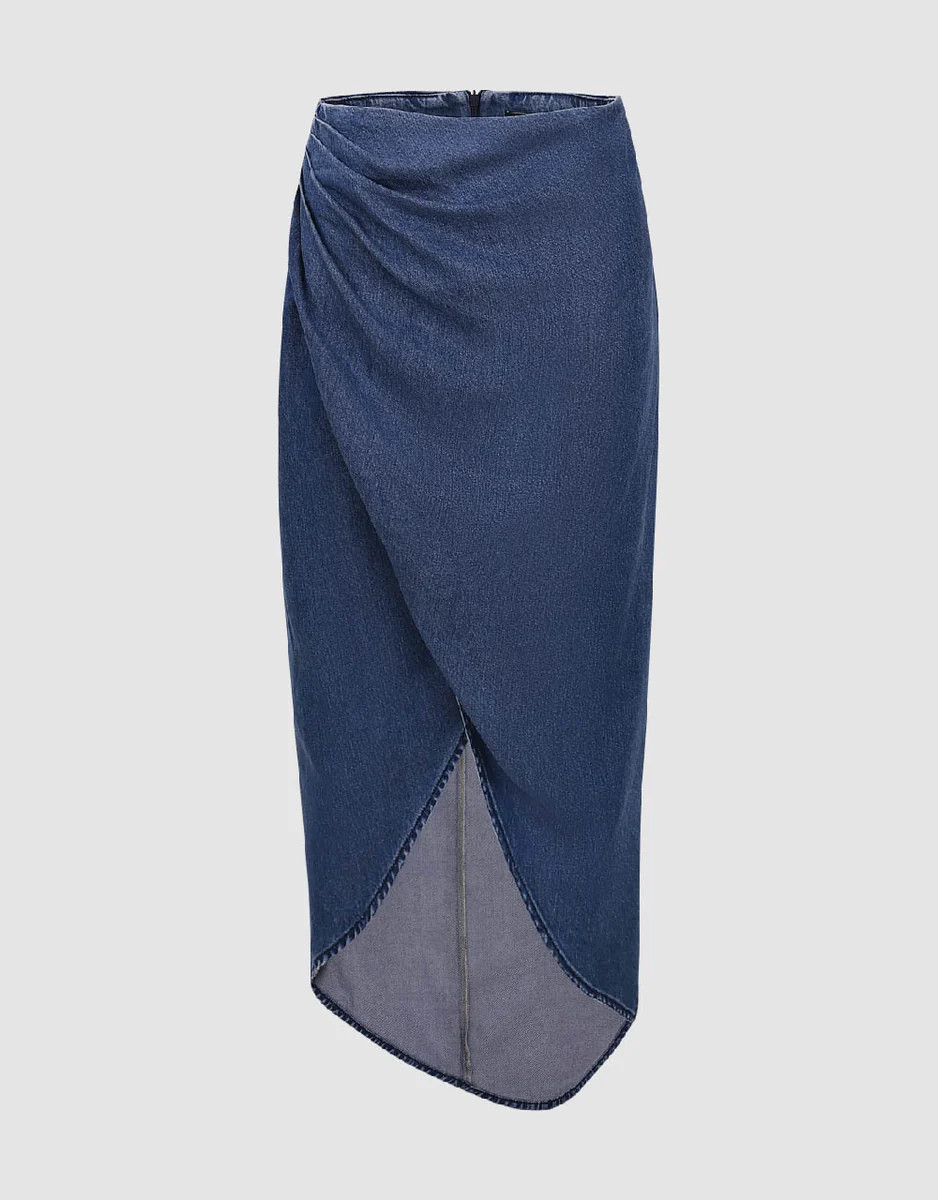 Wrapped Straight Midi Denim Skirt | Urban Revivo