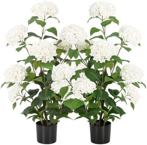 3ft Faux Hydrangea Tree Outdoor with White Flowers, 36in Artificial Hydrangea Plant with Lifelike... | Amazon (US)