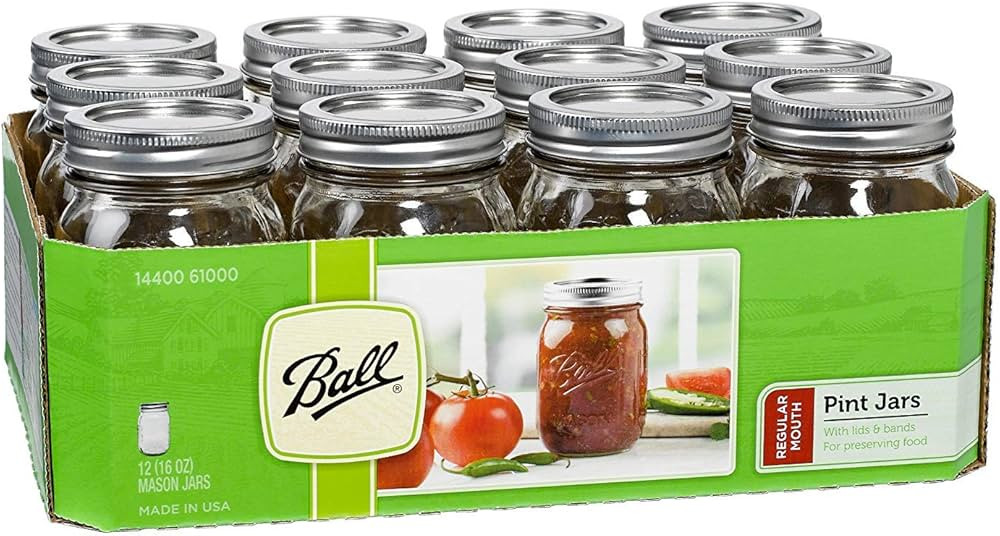 Ball Regular Mouth 16-Ounces Mason Jar with Lids and Bands (12-Units), 12-Pack, AS SHOWN | Amazon (US)