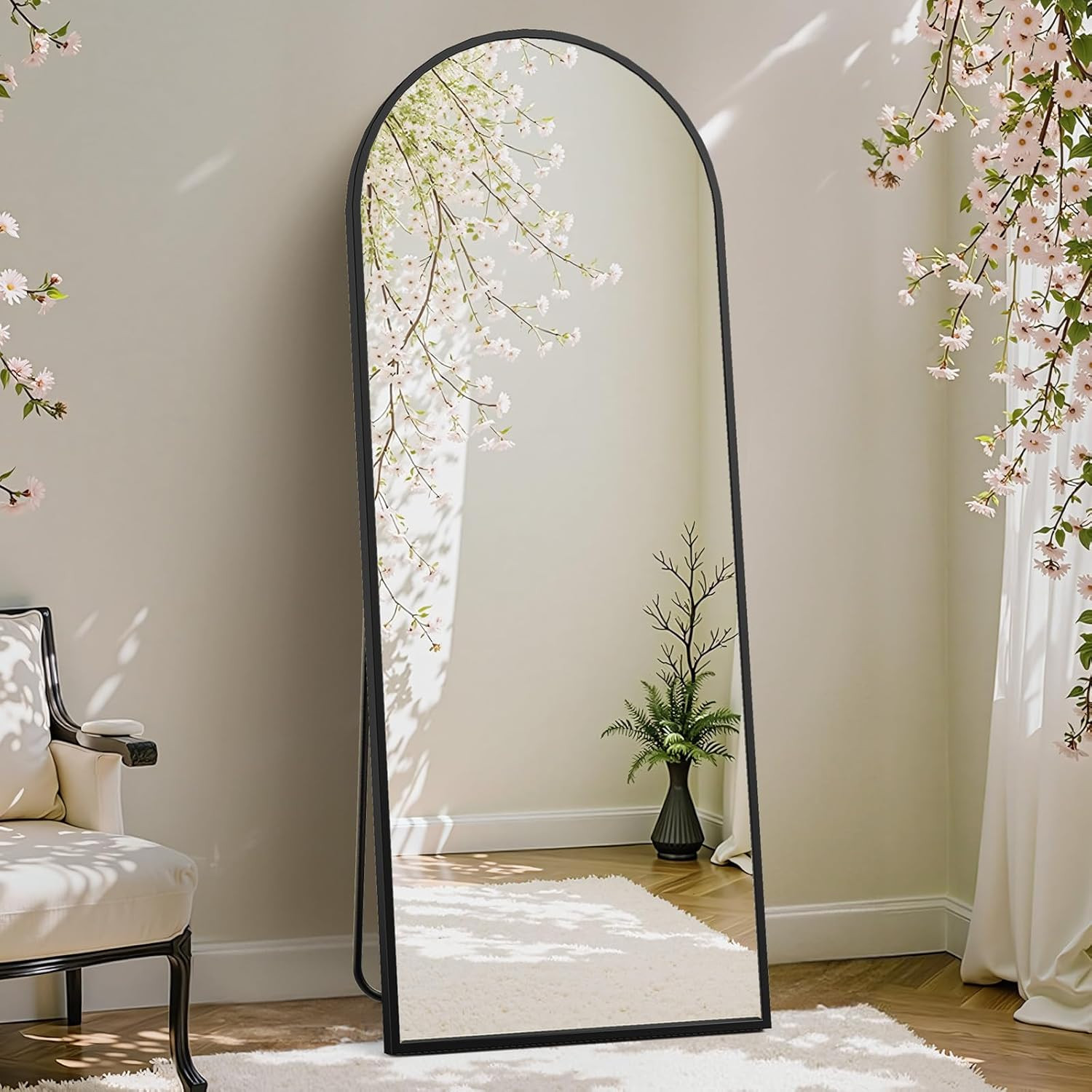 DUMOS Arched Full Length Mirror with Stand 64"x21" Floor Standing Aluminum Frame for Bedroom Body... | Amazon (US)
