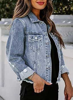 EVALESS Womens Boyfriend Washed Crop Denim Jean Jacket Coat | Amazon (US)