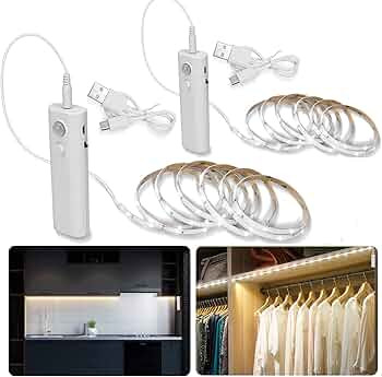 2pack Rechargeable LED Strip Lights with Motion Sensor - LUXJET Cool White LED Closet Light Motio... | Amazon (US)