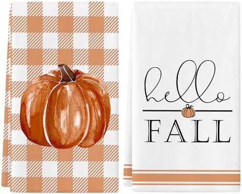 Siilues Fall Kitchen Towels Set of 2,18x26 Inch Pumpkin Hand Towels Hello Fall Decorations for Ho... | Amazon (US)