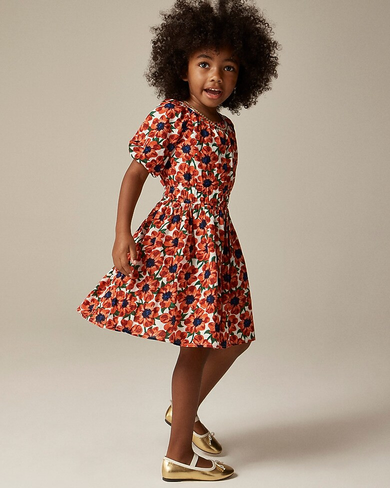 Girls' puff-sleeve dress in cotton voile floral | J. Crew US