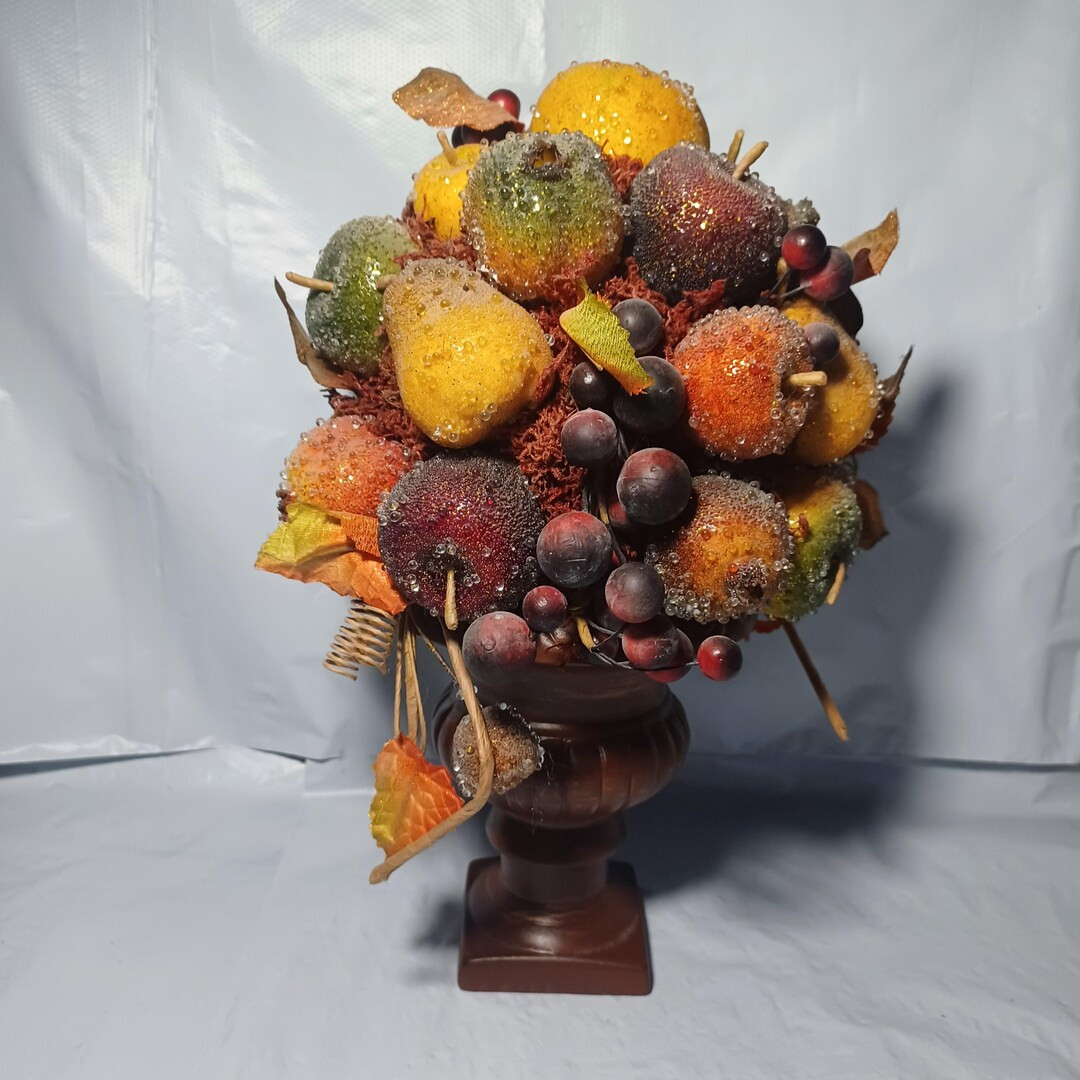 Sugared Miniature Fruit Topiary Autumn and Holiday 11" X 8" Centerpiece Display - Etsy | Etsy (US)