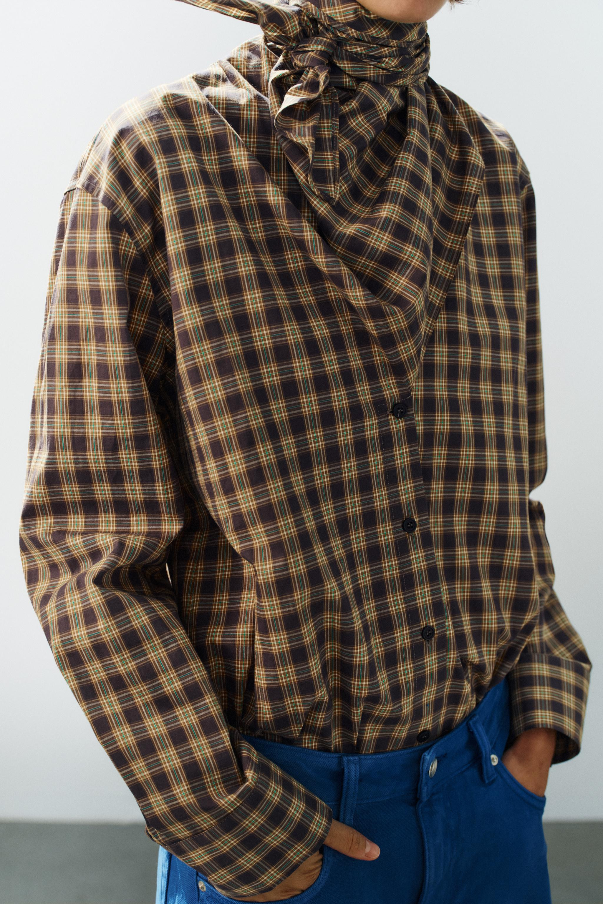 CHECKED SCARF OVERSIZE SHIRT | Zara FR
