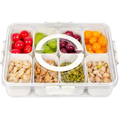 Divided Serving Tray With Lid And Handle, Snackle Box Charcuterie Container Portable For Snack Platters Reusable Clear Organizer 8 Compartments For Ca | Wayfair North America