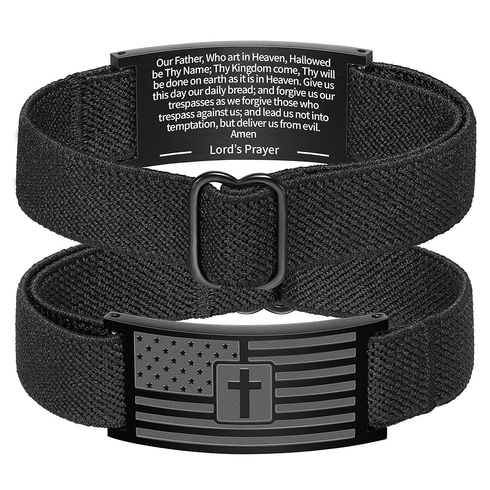 Zocomi American Flag Cross Bible Verse Bracelet for Men Boys, Black Elastic Stretch Strap Adjusta... | Amazon (US)