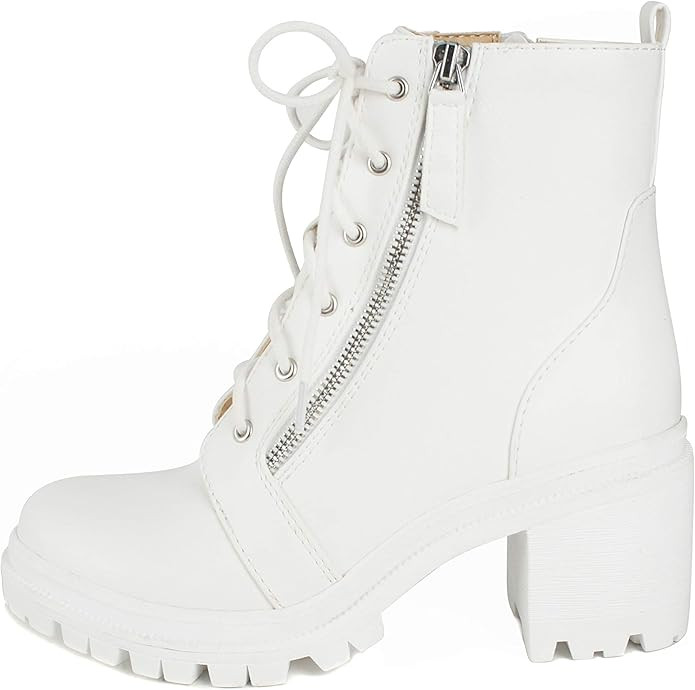 Soda Indiana Women's Faux Leather Lace Up High Chunky Heel Ankle Booties | Amazon (US)