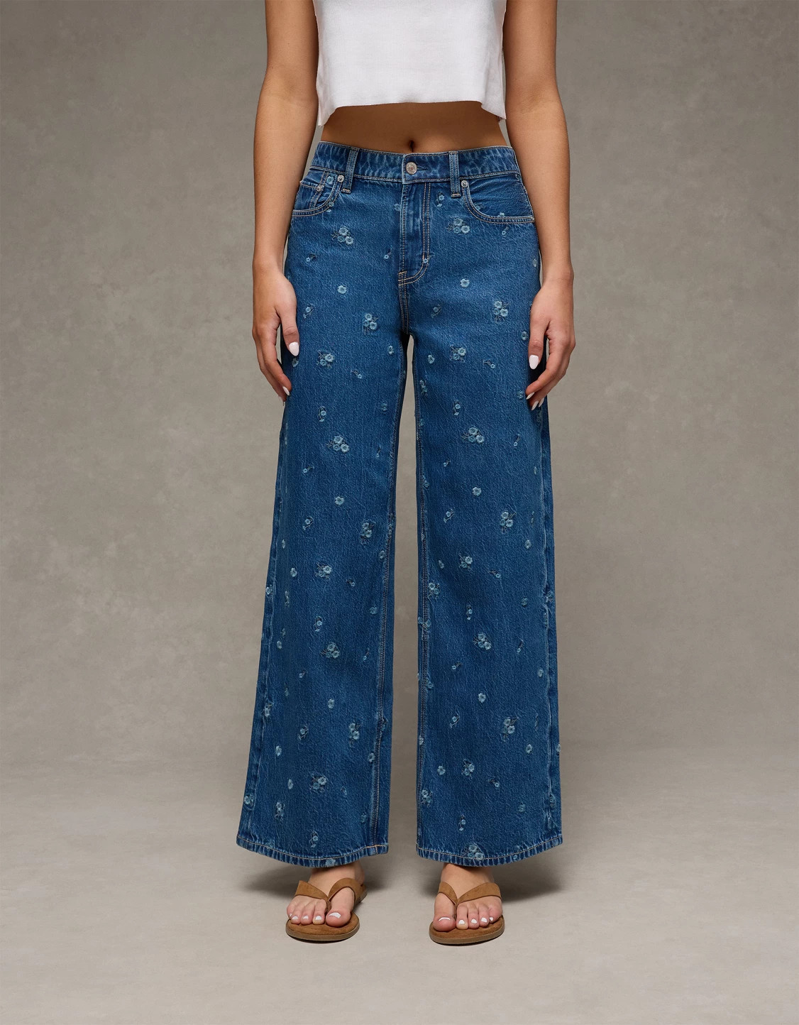 AE Super High-Waisted Embroidered Baggy Wide-Leg Jean | American Eagle Outfitters (US & CA)