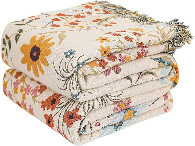 MSGKV Boho Throw Blanket for Bed 60"x80" Cotton Floral Twin Size Blanket Lightweight Farmhouse Mu... | Amazon (US)