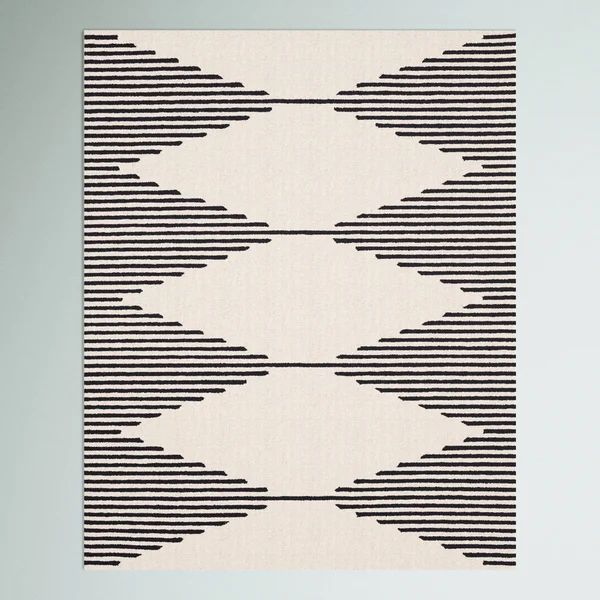 Kaden Geometric Handmade Looped/Hooked Wool Area Rug in Ivory/Black | Wayfair North America