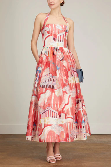 Ana Halterneck Midi Dress in Roma Print | Hampden Clothing