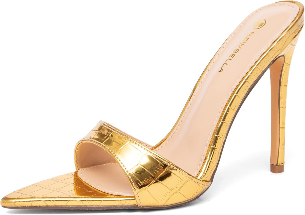 NEWBELLA Women's Stiletto High Peep Open Pointed Toe Sandals Slip-on Slingback Summer Casual Wedd... | Amazon (US)