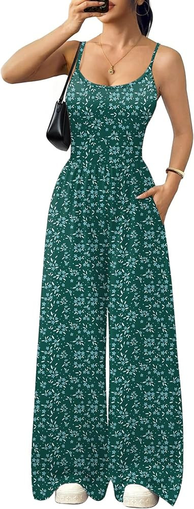 Ekouaer Jumpsuits for Women Sleeveless Spaghetti Strap Womens Jumpsuit One Piece Wide Leg Summer ... | Amazon (US)
