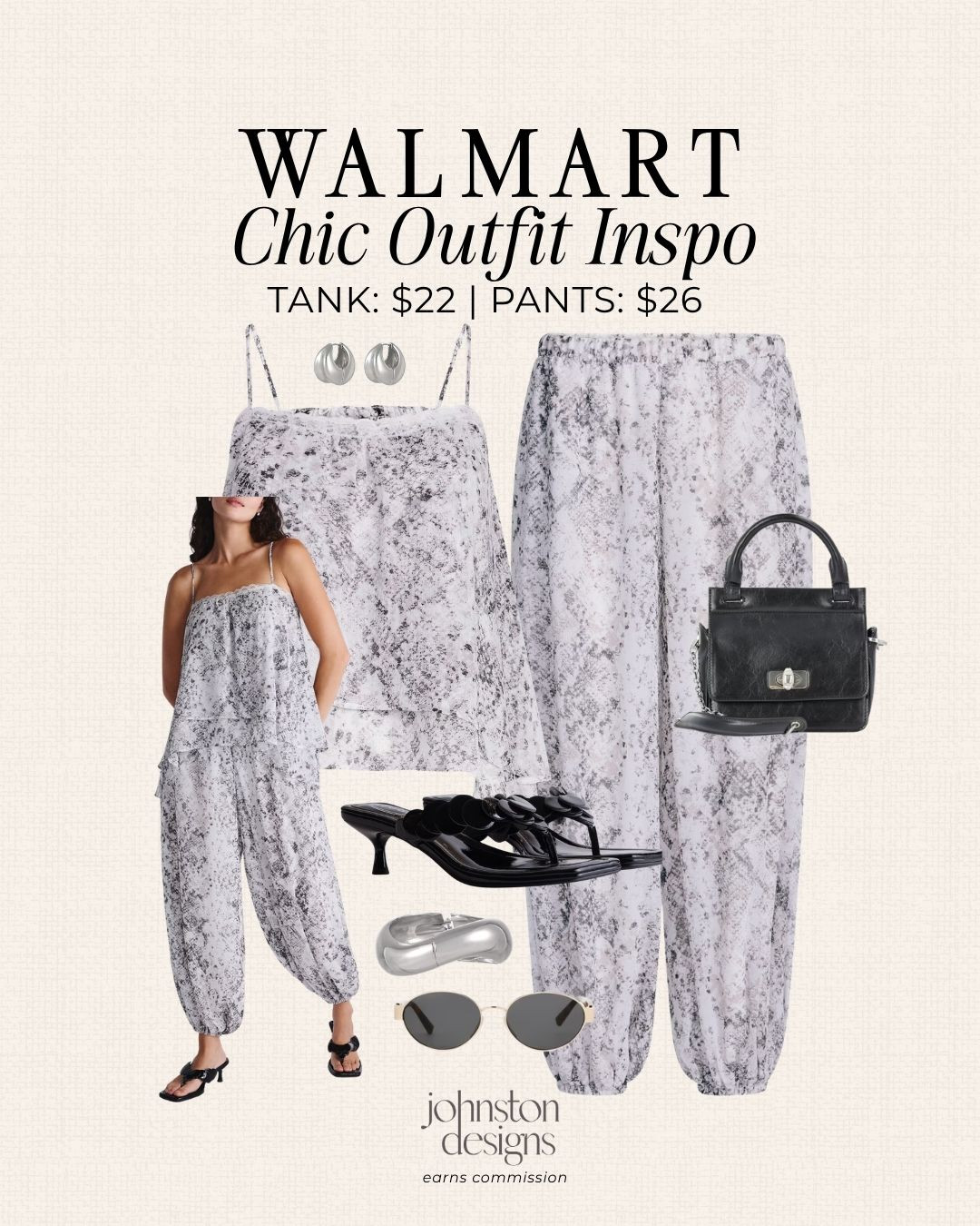 A chic matching set that makes getting dressed feel effortless. Style it with black accessories, silver jewelry and sleek sandals for dinner, vacation or a polished summer night out. 🖤

Walmart fashion, walmart outfit, matching set, chic summer outfit, printed pants set, summer to fall, look for less, affordable fashion, dinner outfit, vacation outfit, women’s style, what to wear. 

 #LTKootd
