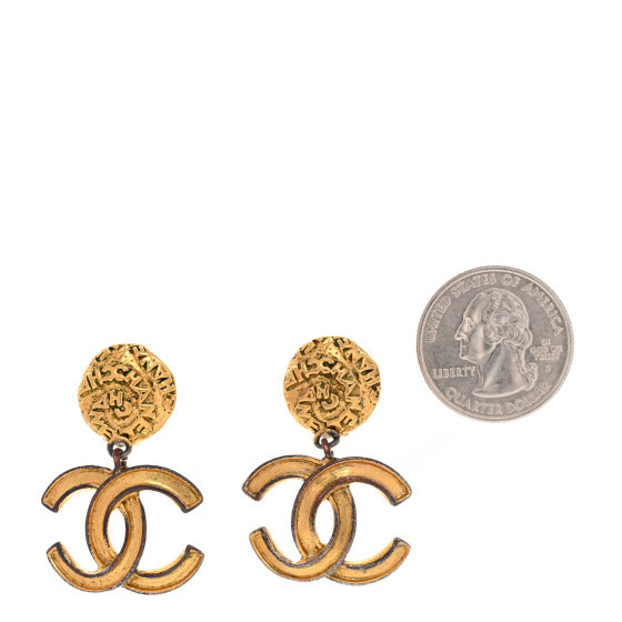 Metal CC Logo Drop Clip On Earrings Gold | FASHIONPHILE (US)