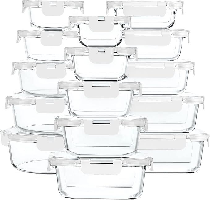 30 Pieces Glass Food Storage Containers with Upgraded Snap Locking Lids,Glass Meal Prep Container... | Amazon (US)
