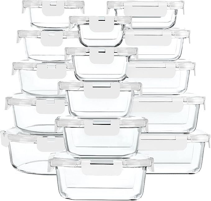 M MCIRCO 30 Pieces Glass Food Storage Containers with Upgraded Snap Locking Lids,Glass Meal Prep ... | Amazon (US)