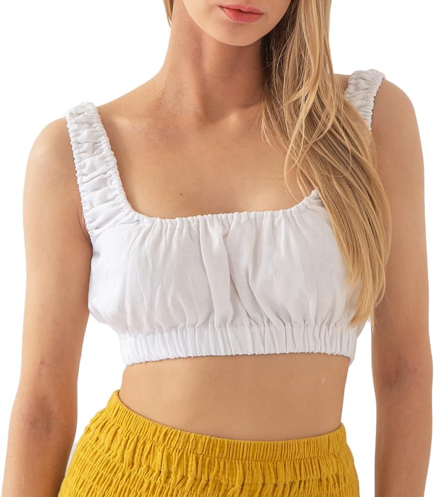Amazhiyu Women's Linen Crop Tank Tops Summer Casual Sleeveless Racerback Shirt | Amazon (US)
