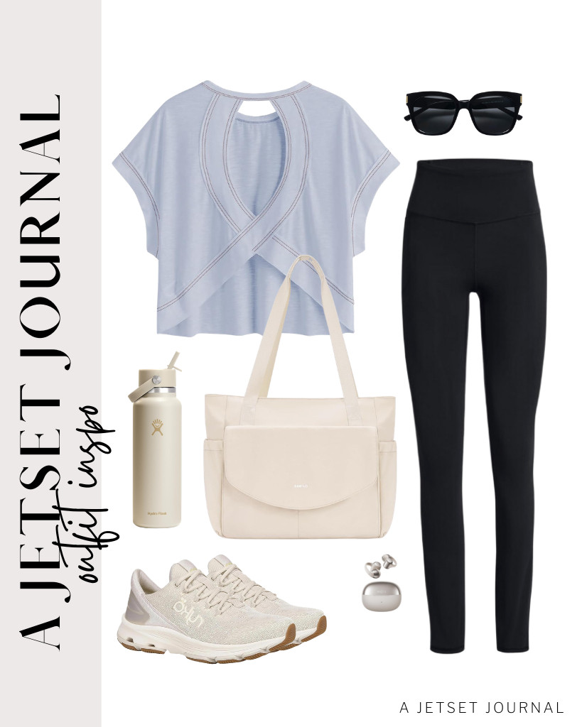 A criss-cross open back top pairs well with black leggings. You can use this ECOHUB tote bag and SOJOS sunnies to style it up. 

 #LTKSeasonal #LTKSaleAlert #LTKTravel