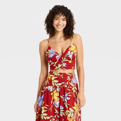 Women's Luxe Linen Corset Top - A New Day™ Red Floral XS | Target