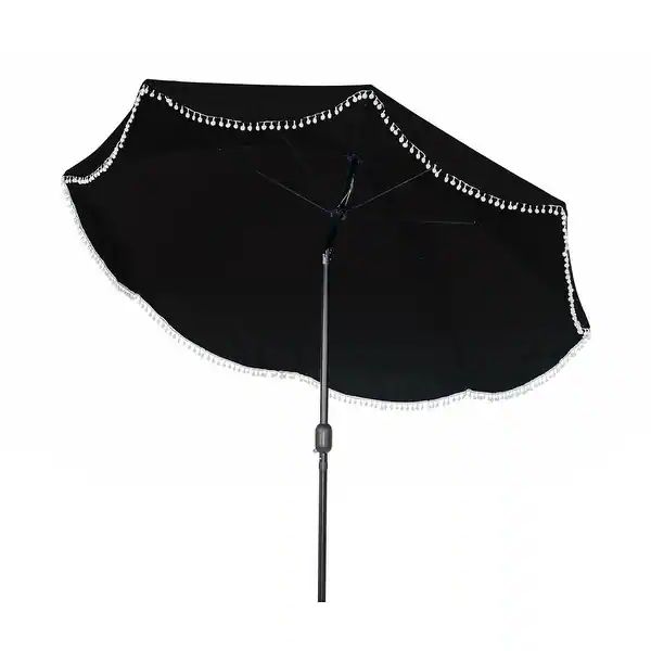 Patio Premier 9' Round Market Umbrella - 8 rib - Fringe Design - Black - Overstock - 31975235 | Bed Bath & Beyond