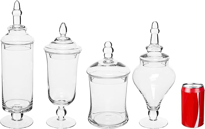 MyGift Set of 4 Clear Glass Apothecary Jars/Wedding Candy Serving Canisters/Decorative Small Stor... | Amazon (US)