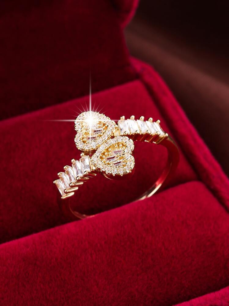 1pc Symmetrical Heart Shaped Copper Ring With Cubic Zirconia Valentines | SHEIN
