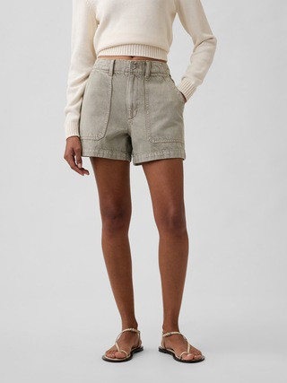 4" High Rise Soft Denim Utility Shorts | Gap Factory