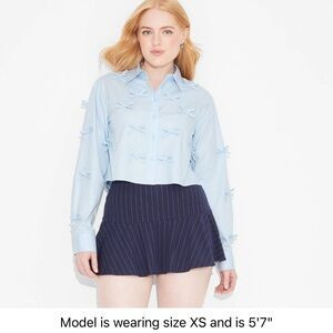 NWT baby blue Long Sleeve Cropped Bow Button-Down Shirt - Wild Fable | Poshmark