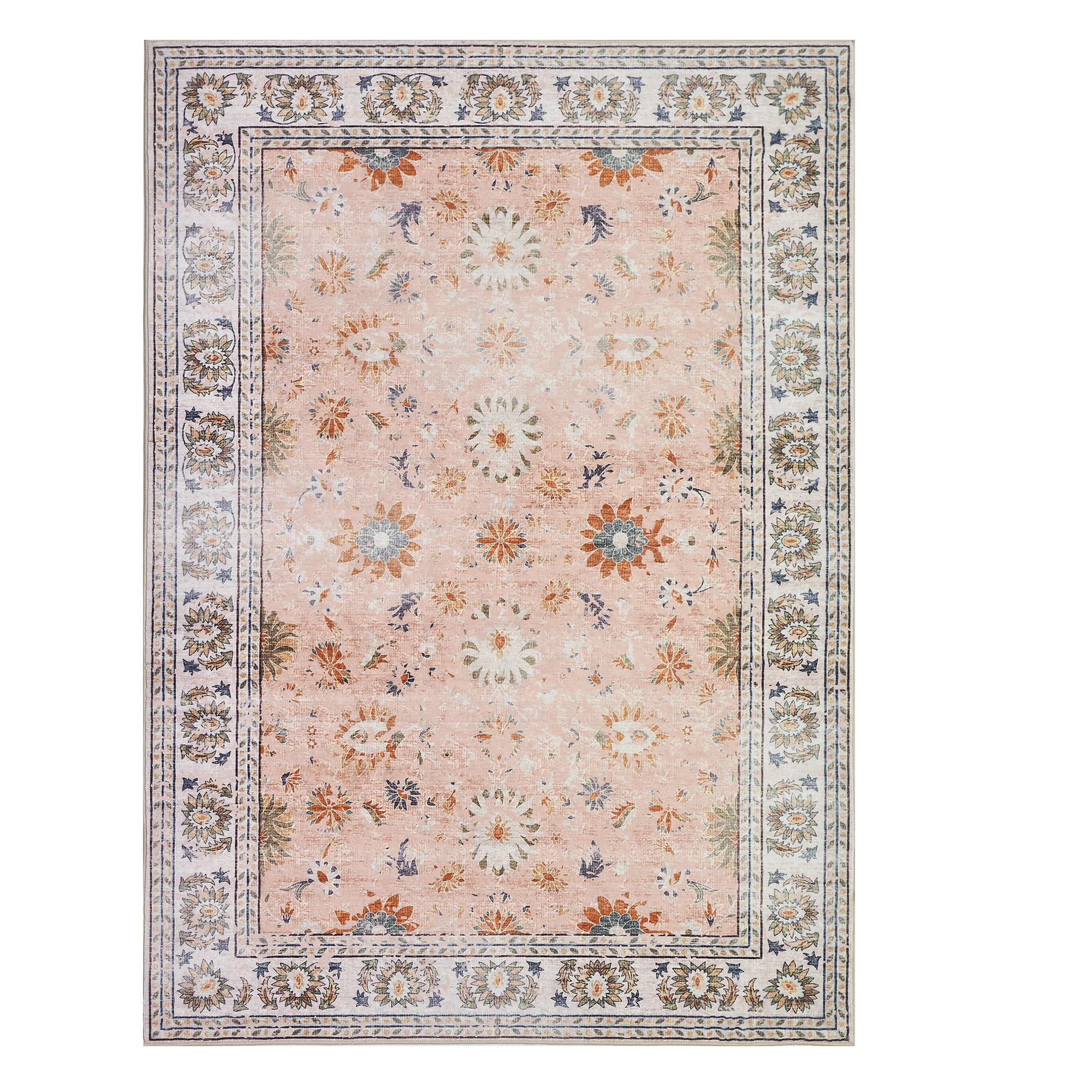 BRICHOEE Vintage Area Rug 3x5 Feet Pink/Multi Thin Entryway Mat for Kitchen Indoor Machine Washable Foldable Doormat Distressed Persian Boho Rug | Amazon (US)