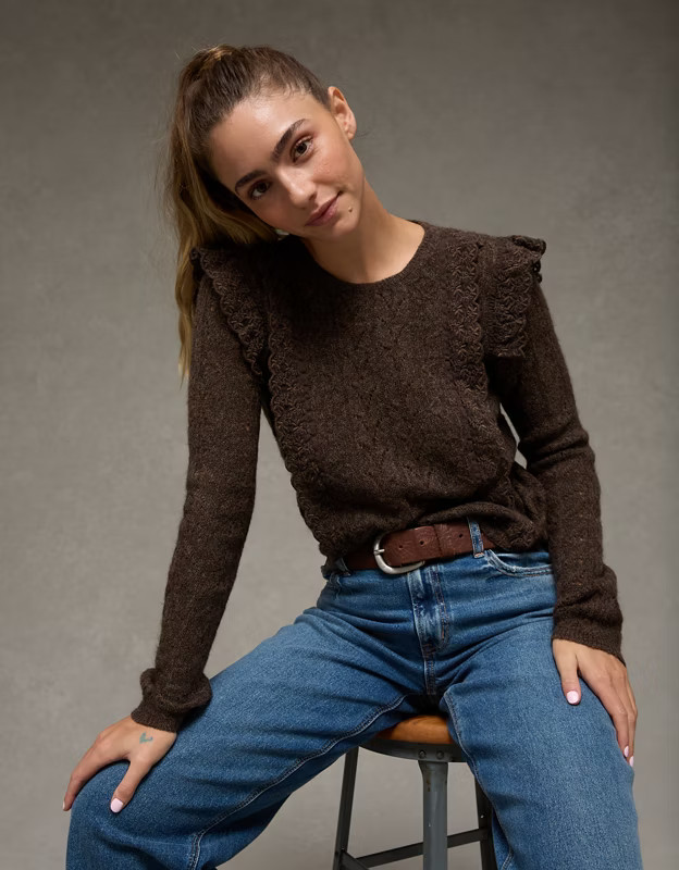 AE Lace Ruffle Sweater | American Eagle Outfitters (US & CA)