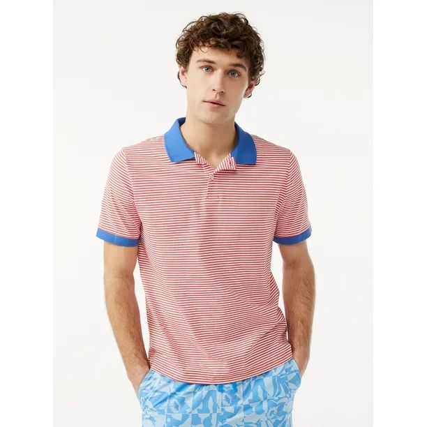Free Assembly Men's Fine Line Striped Polo Shirt with Contrast Collar - Walmart.com | Walmart (US)