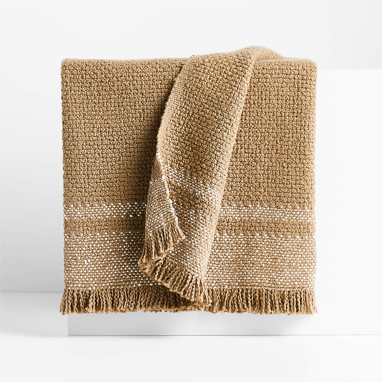 Weekend Sand Beige Organic Cotton 70"x55" Fringe Decorative Throw Blanket + Reviews | Crate & Bar... | Crate & Barrel
