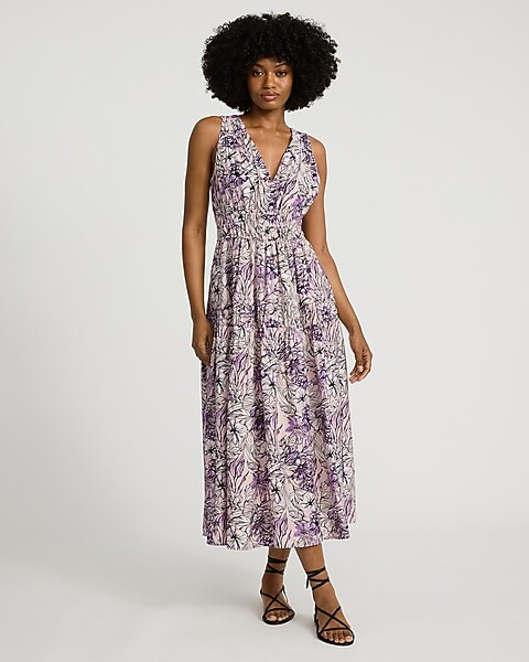 Floral V-neck Sleeveless Tie Back Tiered Maxi Dress | Express