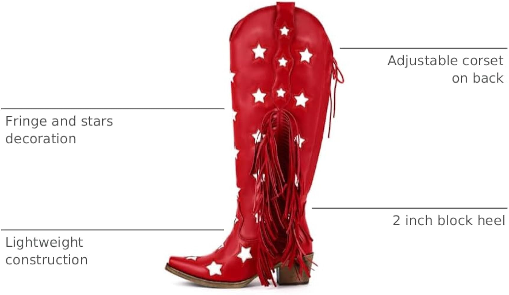 richealnini Fringe Thigh High Boots with Tassels Wide Calf Over Knee Western Cowboy Boots | Amazon (US)