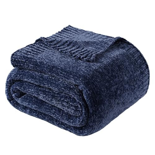 BATTILO HOME Navy Throw Blanket for Couch, Dark Blue Throw Blankets for Sofa, Chair, Living Room, Chenille Knit Throw Blankets for Bed Living Room Home Decor, 51"x67" | Amazon (US)