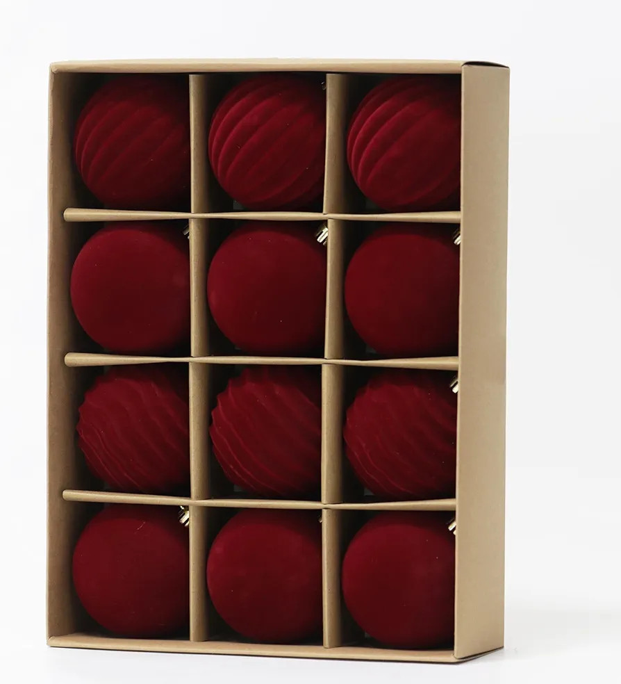 Senjie Velvet Christmas Balls Flocked Christmas Tree 3.15inch Ornaments 12PCS Plastic Balls Xmas ... | Amazon (US)