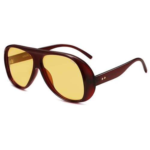 SOJOS Retro Polarized Oversized 90s Aviator Sunglasses Womens Men Trendy Vintage Square Shades SJ2661 Brown Frame Yellow Lens | Amazon (US)
