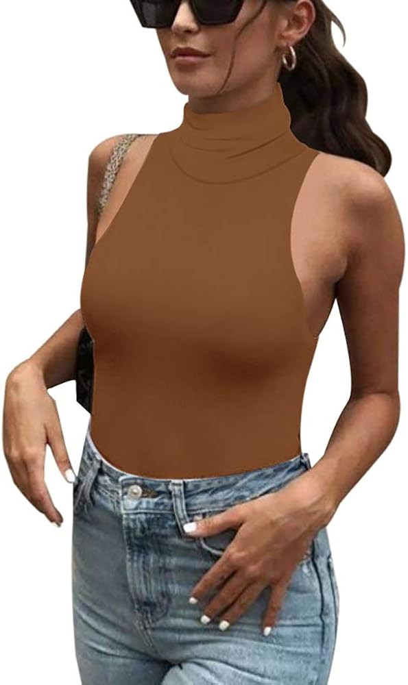 REORIA Women Casual Sleeveless High Turtleneck/Mock Neck Tank Tops Slim Fit Stretchy Leotard Body... | Amazon (US)